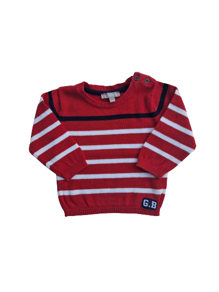 Pull rouge rayé grain de blé 3 mois