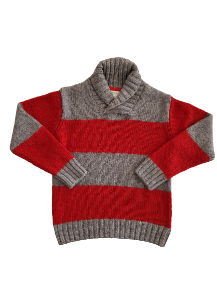 Pull gris-rouge en maille  Vertbaudet 6 ans