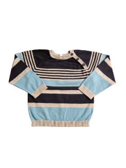 Pull bleu-gris-turquoise en tricot Kim&Lou 3 ans