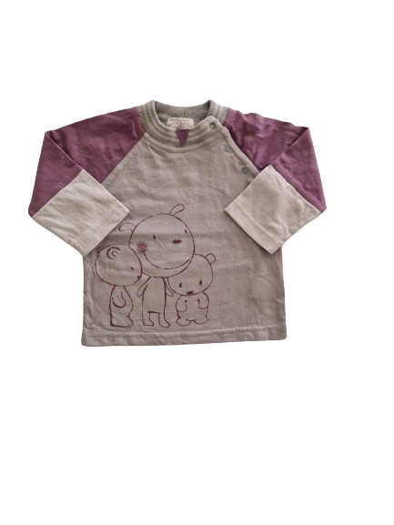 Tee-shirt  violet - gris manches longes 6 mois