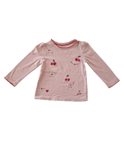 Tee-shirt rose manches longues imprimés cerises 24 mois