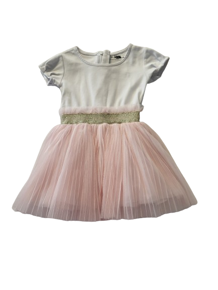 Robe blanche à tulle rose 18 mois