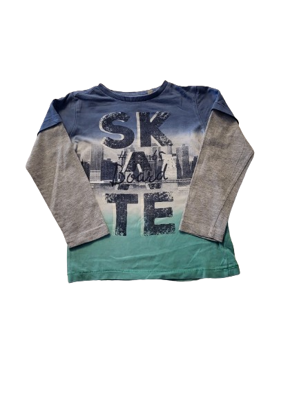 Tee-shirt bleu et gris manches longues 3-4 ans