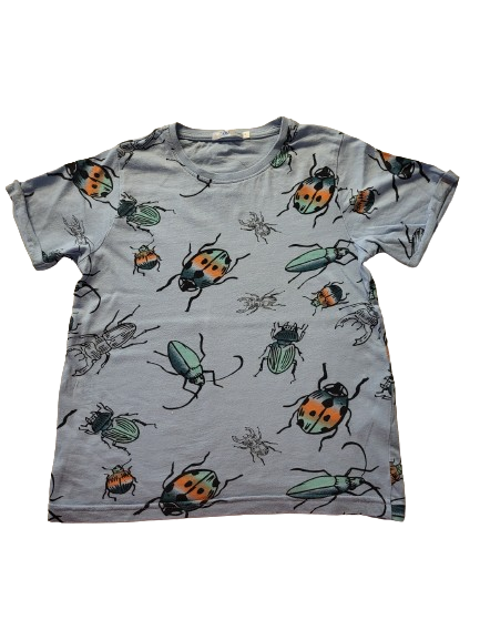 Tee-shirt bleu ciel motifs insectes 8 ans