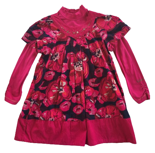 Robe fuchsia imprimé fleurs 6 ans