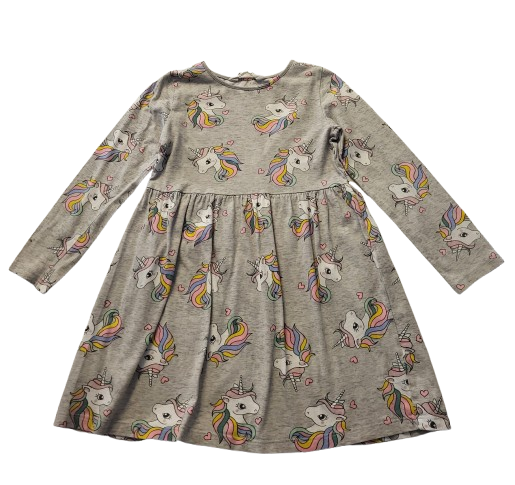 Robe grise motif licornes 4-6 ans