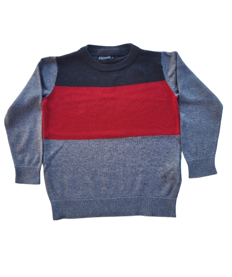 Pull gris-rouge  5 ans