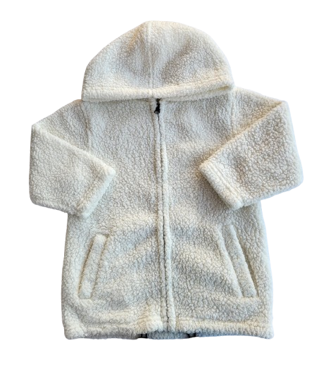 Manteau écru à capuche aspect laine 4 ans