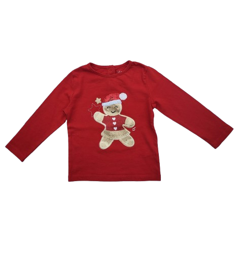 Tee-shirt rouge Noël manches longues 24 mois