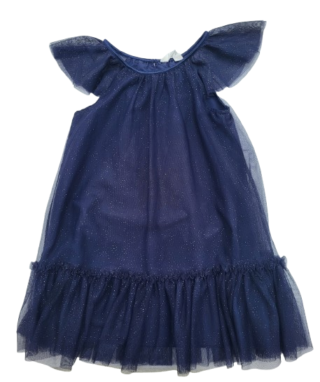 Robe bleu foncé avec tulle pailletée 5-6 ans