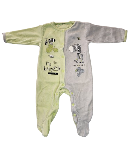 Pyjama vert anis et gris en velours 6 mois